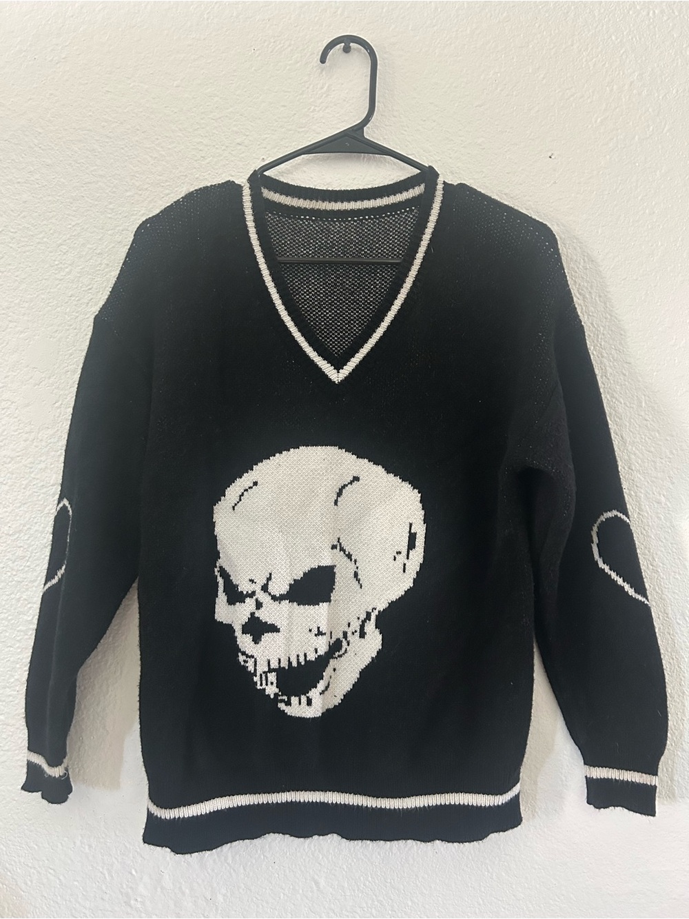 Black Skull V-Neck Men's Sweater